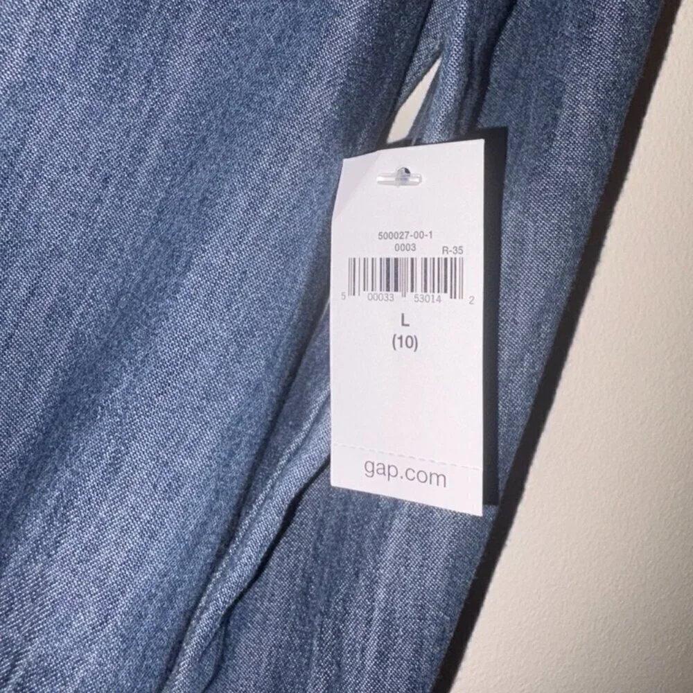 NEW NWT Girls Gap Long Sleeve Denim Ruffle Chambray Dress size Large